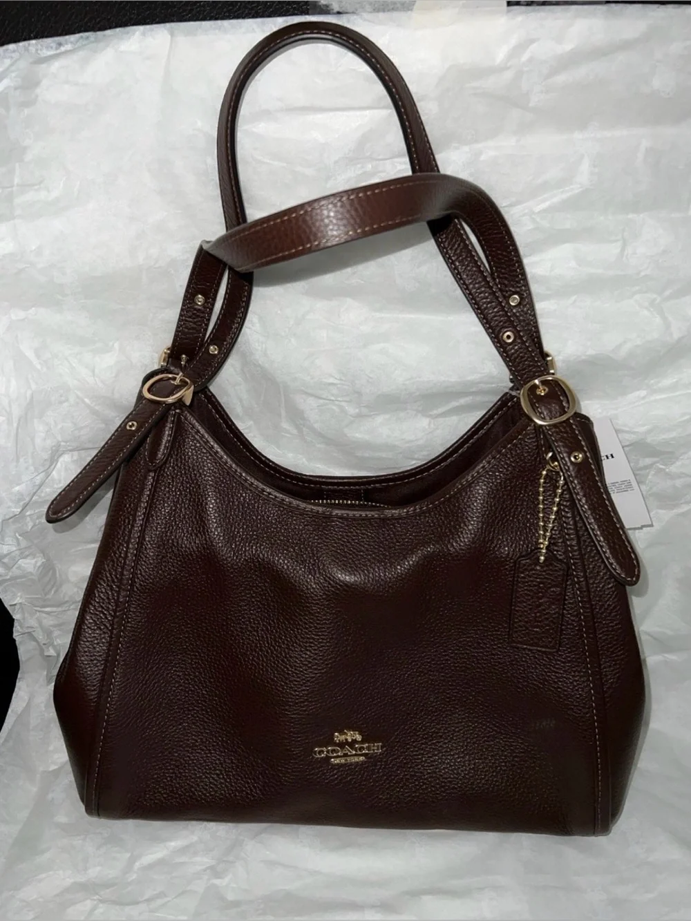 Coach Erin Pebbled Leather Shoulder Bag in Dark Brown